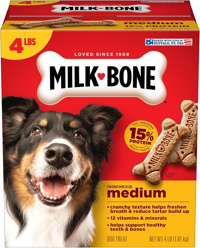 Milk-Bone Crunchy Medium Dog Treats, 4 Lb. Box, Original Beef Flavor