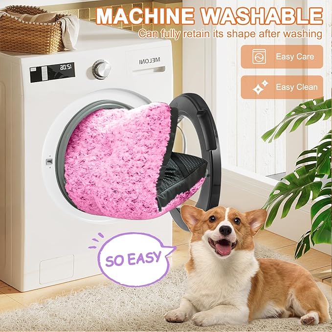 POCBLUE XL Dog Beds, Large Pet Bed for Crate, Washable Plush Dog Mat for Cages, Non-Slip Crate Pad for Outdoor/Indoor/Car Use, Comfy & Soft Kennel Pad for Dogs Up to 90 lbs, 41"x27", Pink