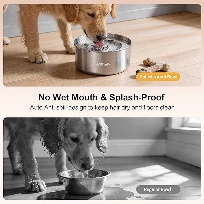 304 Stainless Steel Dog Water Bowl No Spill, 101oz/3L Large Capacity Pet Water Dispenser with Floating Disk, Non-Slip Slow Drink Feeder for Cat, Anti-Gulping & Splash Proof for Travel, Car & Home