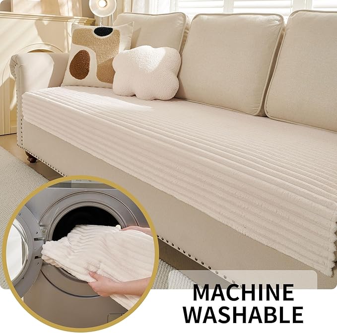 HAOMAIJIA Waterproof Couch Cover for Dogs Washable,Faux Fur Pet Couch Covers for Sofa,Soft Dog Bed Cover Non-Slip Couch Covers for 3 Cushion Couch Sofa Pet Friendly (Off White, 35" x 82")