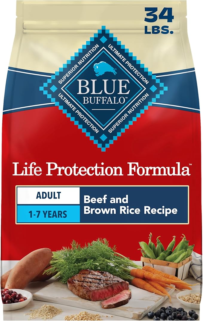 Blue Buffalo Life Protection Formula Beef & Brown Rice Adult Dry Dog Food, Supports Immunity with Antioxidant-Rich LifeSource Bits, Promotes Healthy Muscle Development, Skin & Coat Health, 34 lbs.