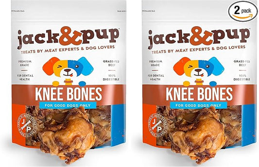 Jack&Pup Beef Bones, Knee Cap for Dogs, Long Lasting Natural Dog Bones, Beef Bone Knee Caps for Large Dogs. (4 Pack)