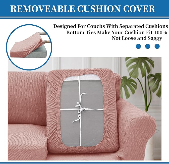 XINEAGE New 4 Pieces Couch Covers for 3 Cushion Couch Super Stretch Thick Soft Sofa Cover Anti Slip Sofa Slipcover Dogs Cats Furniture Protector (Dusty Pink, 71"-91")