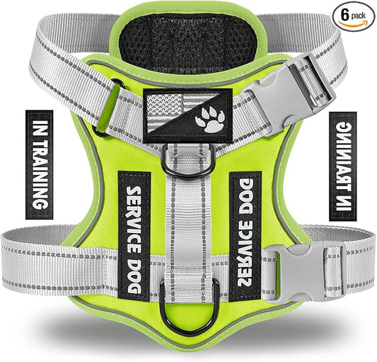 Service Dog Harness, Reflective Dog Vest Harness with 5 PCS Patches, Adjustable Soft Oxford Pet Harness, Inner Layer Mesh, Easy to Control for Small Medium Large Dogs