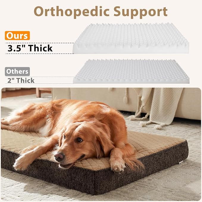 JOEJOY Orthopedic Medium Dog Bed, Washable Dog Crate Bed Medium Sized with Removable Cover, Egg Memory Foam Pet Beds, Brown, 29"x18"