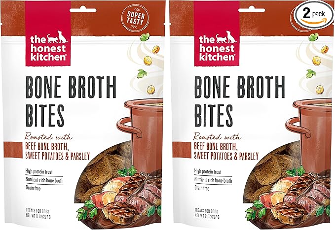 The Honest Kitchen Human Grade Bone Broth Bites: Roasted with Beef Bone Broth & Sweet Potatoes,8 oz Bag,(Pack of 2)