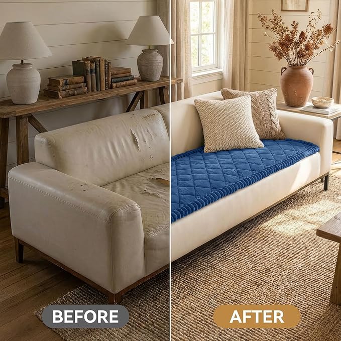 Smiry Couch Cover for Dogs, Non Slip Washable Pet Sofa Protector for Large Dogs, Cats, Fuzzy Plush Sofa Covers for 3 Cushion Couch, Against Fur, Dirt & Scratch Resistant, Navy, 27.6"×88"