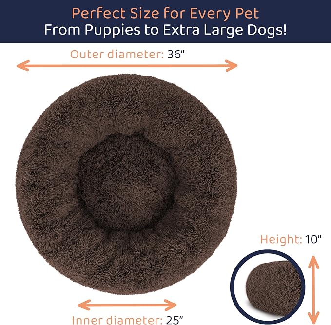 Donut Dog Bed - Premium Comfort for Anxiety Relief - Fluffy & Calming Design with Ultra-Plush Support | Cozy Round Dog Bed with Super Soft Circle Style (Coffee, Large)
