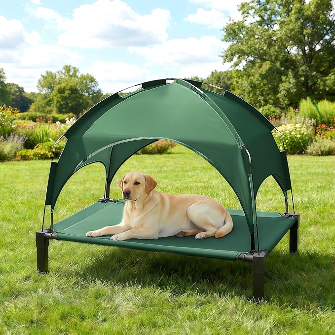 Heeyoo Elevated Dog Bed with Removable Canopy, Portable Dog Cot with Sun Protection Shade Tent, Raised Pet Cooling Cot Bed for Dogs, 51in