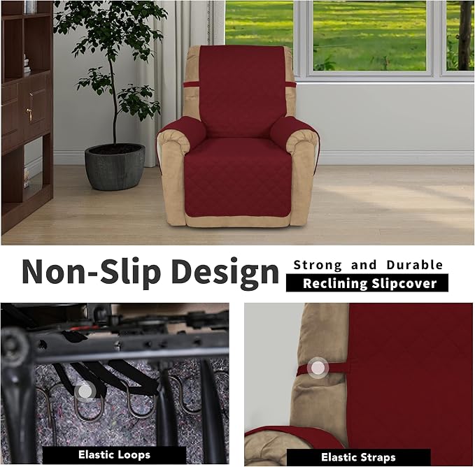 Easy-Going Recliner Chair Slipcover Reversible Sofa Cover Water Resistant Couch Cover Furniture Protector with Elastic Straps for Pets Dog (Recliner 22 inch, Christmas Red/Ivory)