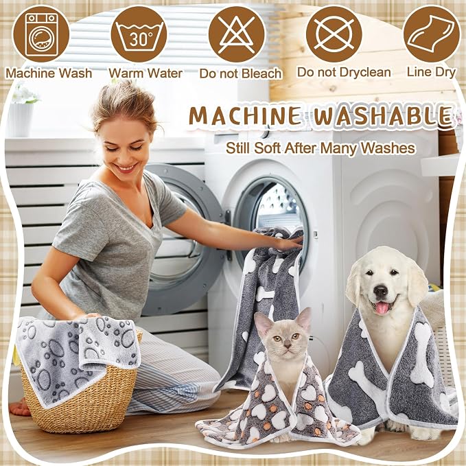 HunnmingRe 6 Pcs Puppy Blankets for Small Dogs Super Soft Flannel Pet Washable Blankets with Cute Paw Print 23x16'' Warm Sleep Mat for Dogs Puppy Cat