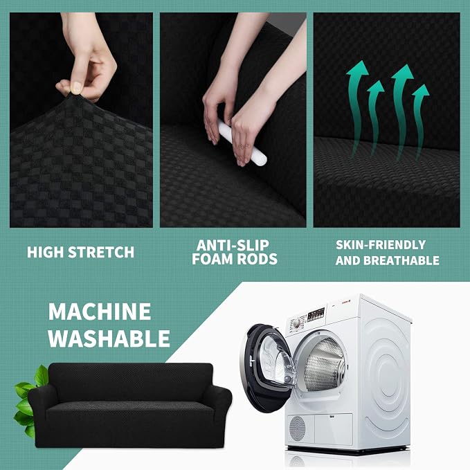 YEMYHOM Couch Cover Latest Jacquard Design High Stretch Extra Large Sofa Covers Pet Dog Cat Proof Oversized Slipcover Non Slip Magic Elastic Furniture Protector (XL Sofa, Black)