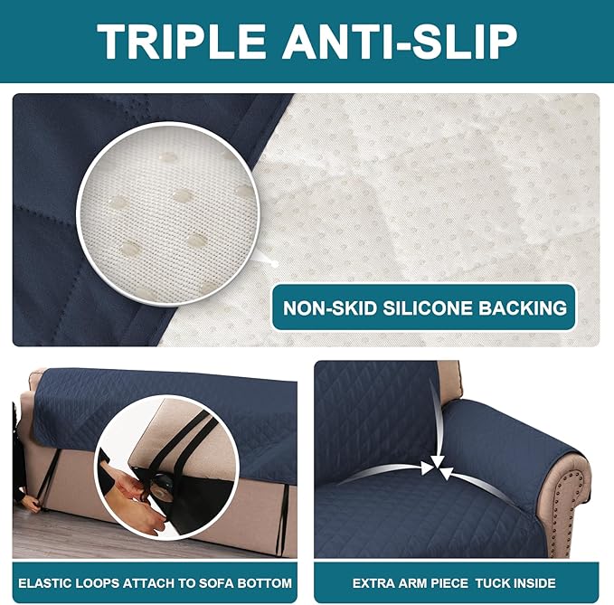 Turquoize 100% Waterproof Couch Cover Sofa Covers for 2 Cushion Couch Loveseat Covers Triple Non-Slip Couch Cover for Dogs Washable Furniture Protector Cover for Pets, Kids (Loveseat 54", Navy)
