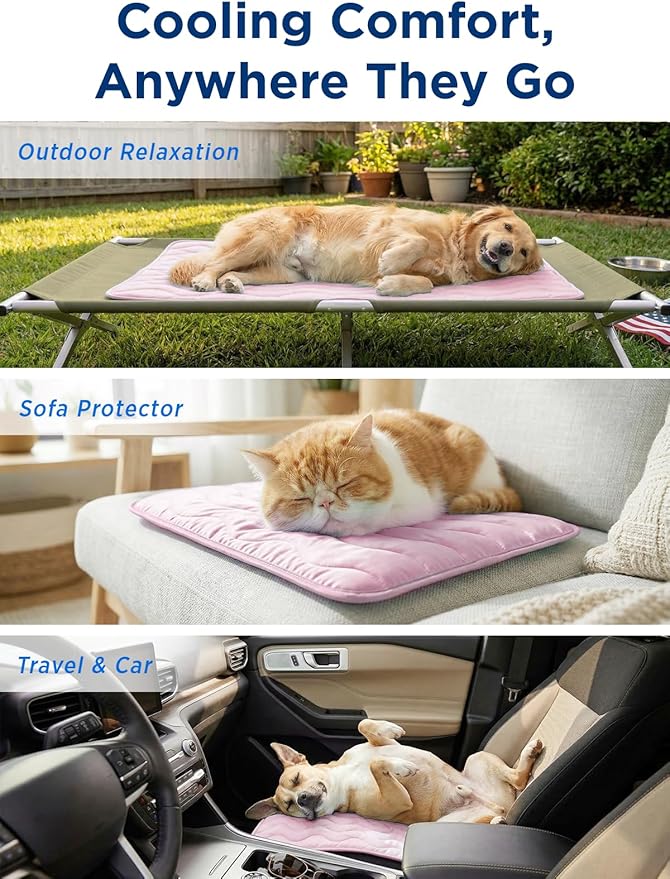 Dog Cooling Mat for Large Dogs, 42"x28" Breathable Self Cooling Crate Mat for Dogs & Cats, QMAX>0.5 Portable Washable Pet Cooling Mat for Dog Bed Thickened Cool Fiber Indoor/Outdoor Summer,Pink