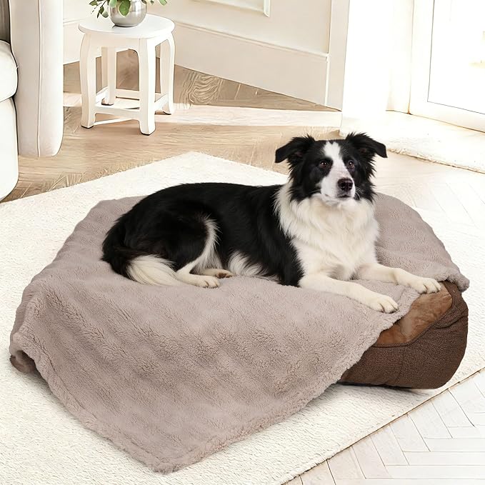 Dog Blankets Washable Pet Blanket - Fluffy Fuzzy Cat Puppy Blanket with Premium 300GSM 3D Fleece Bubble for Pet Kitten Doggy, Linen, 30x40IN