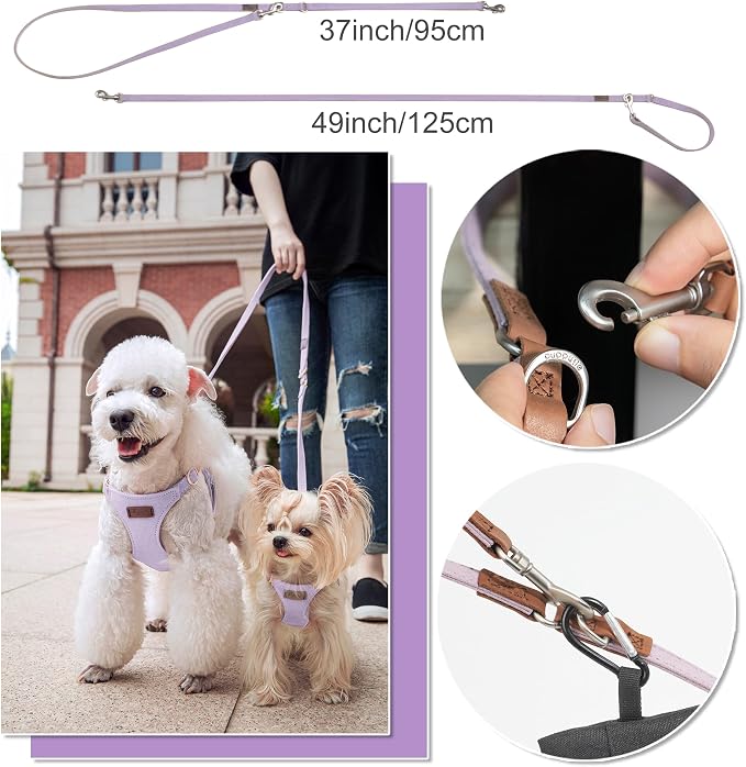 Puppytie No Pull Small Dog Harness with Multifunction Dog Leash,Lightweight Soft Adjustable No Choke Escape Proof Pet Harness Vest, Light Purple, S