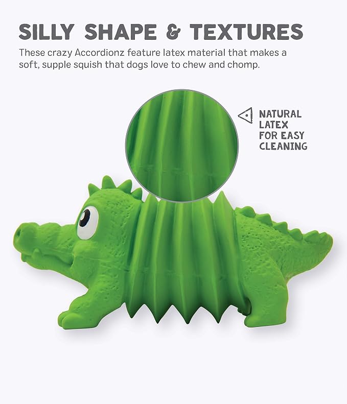 Outward Hound Accordionz Latex Rubber Squeaking Toy - Squeaky and Grunting Dog Toy, Alligator