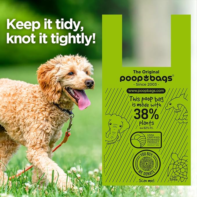 The Original Poop Bags® Dog Poop Bags with Handles, 38% USDA Biobased, Leak-Proof & Easy Tie Waste Bags for Dogs, Unscented, 120 Count