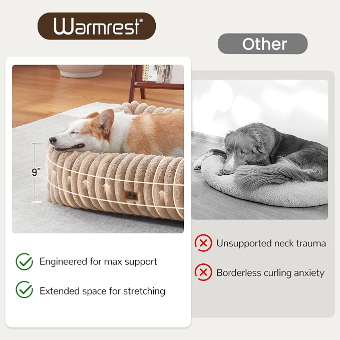 Dog Beds Large Sized Dog,Rectangle Orthopedic Pet Bed for Large Dog, Comfort Fluffy Memory Foam Dog Beds with Anti-Slip Bottom,Camel(35x25x9inchs)