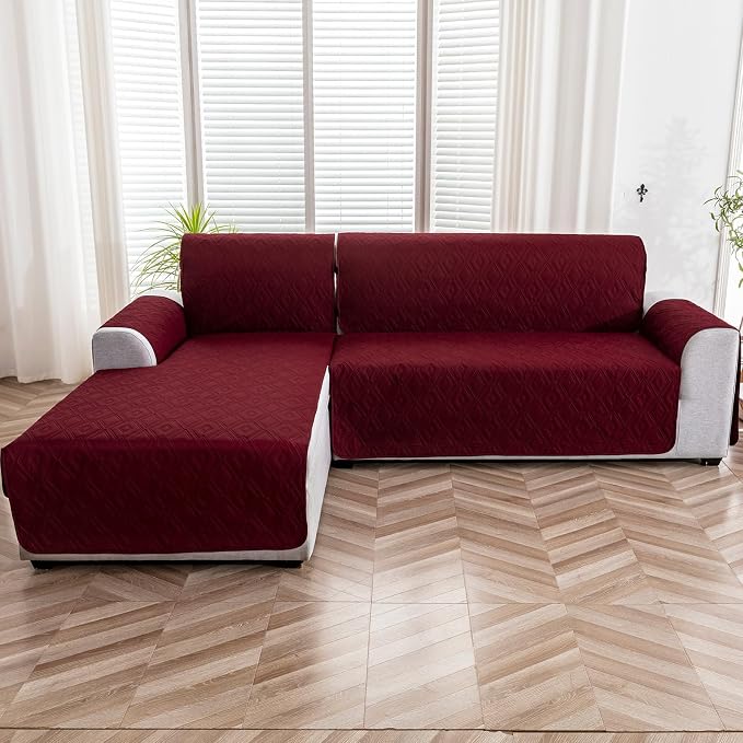 Genina Sectional Couch Covers for Dogs L Shaped Sofa Covers Chaise Lounge Cover Reversible Sofa Cover Sectional Furniture Protector for Pets, Kids (Wine Red, Small)