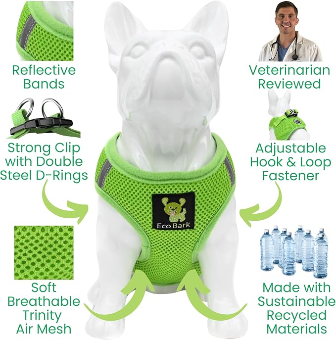 EcoBark Premium Dog Harness - Luxury Soft Dog Harnesses for Puppies & Dogs - Step in Vest Body Halter Under 19 lbs (Green)