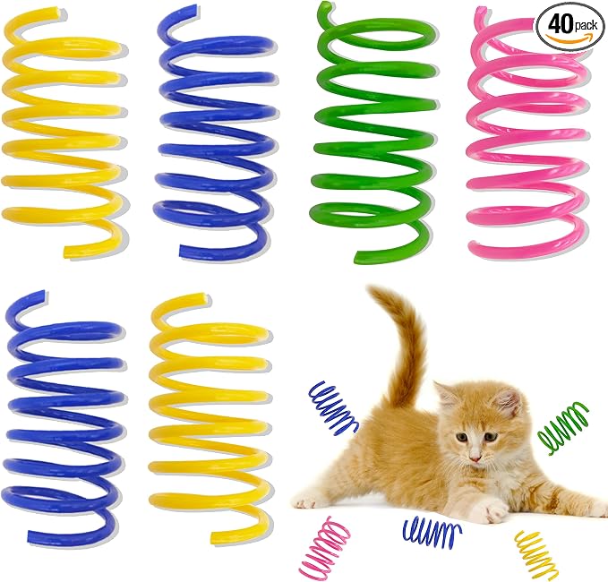 Cat Spring Toys 40 Packs Colorful Plastic Spring Coils Attract Cats to Swat, Bite, Cat Toys for Indoor Cats for All Breeds