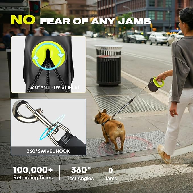 Fida 30ft Upgraded Retractable Dog Leash, Heavy Duty Pet Walking Leash for Medium/Large Breed up to 110 lbs, 360° Tangle-Free Long Retract Dog Lead, Soft Grip, One-Hand Brake, Neon Yellow