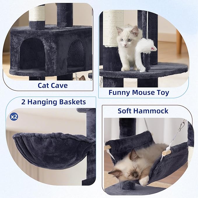 Gitelsnour Cat Tree for Large Cats, 78.7"(200cm) Tall Cat Tower for Indoor Cats Multiple Cats with Large Top Perch, Cat Condo, Cat Hammcok, Cat Scratching Post, Dark Gray GCT031G