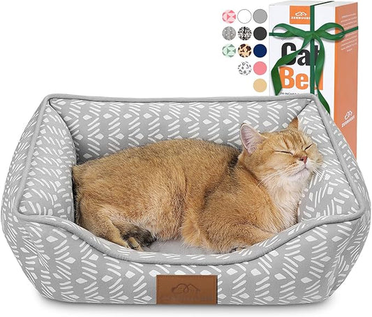 Zerbuger Rectangle Cat Dog Bed for Large Medium Small Pets Indoor Outdoor Machine Washable Sleeping Sofa Non-Slip Bottom Soft Puppy Bed Durable Orthopedic Calming Pet Cuddler (Small, Grey Pattern)