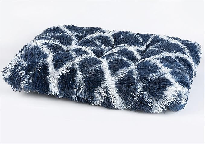 Long Plush Calming Pet Bed Cuddler Pet Bed for Dogs and Cats Fluffy Faux Fur Dog Bed with Anti Slip Bottom Machine Washable Pet Sleep Bed Crate Mat Geometric Navy Blue 2XL
