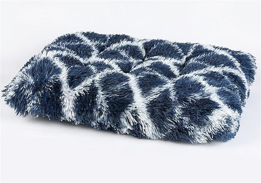 Long Plush Calming Pet Bed Cuddler Pet Bed for Dogs and Cats Fluffy Faux Fur Dog Bed with Anti Slip Bottom Machine Washable Pet Sleep Bed Crate Mat Geometric Navy Blue 2XL