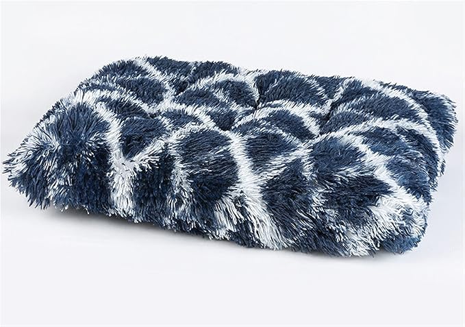 Long Plush Calming Pet Bed Cuddler Pet Bed for Dogs and Cats Fluffy Faux Fur Dog Bed with Anti Slip Bottom Machine Washable Pet Sleep Bed Crate Mat Geometric Navy Blue M
