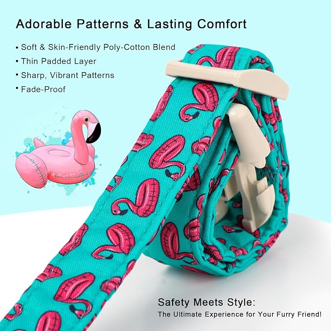 Summer Dog Collar, Cute Boy Flamingo Pool Party Dog Collars for Small Dogs - Beach Day Pup Collar, Soft Adjustable Male Pet Collars with Quick Release Buckle S
