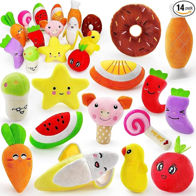 LEGEND SANDY Dog Squeaky Toys, Plush Small Dog Toys for Dogs, Stuffed with Squeakers,14 pcs Puppy Toys with a Carrying Bag for Small Medium Size