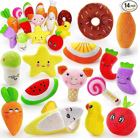 LEGEND SANDY Dog Squeaky Toys, Plush Small Dog Toys for Dogs, Stuffed with Squeakers,14 pcs Puppy Toys with a Carrying Bag for Small Medium Size
