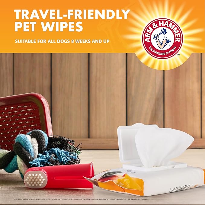 Arm and Hammer for Pets Heavy Duty Multipurpose Dog Bath Wipes, Mango Scent, Travel Size - All Purpose Wipes That Remove Odor and Refresh Dog Coat Between Baths, 30 Count