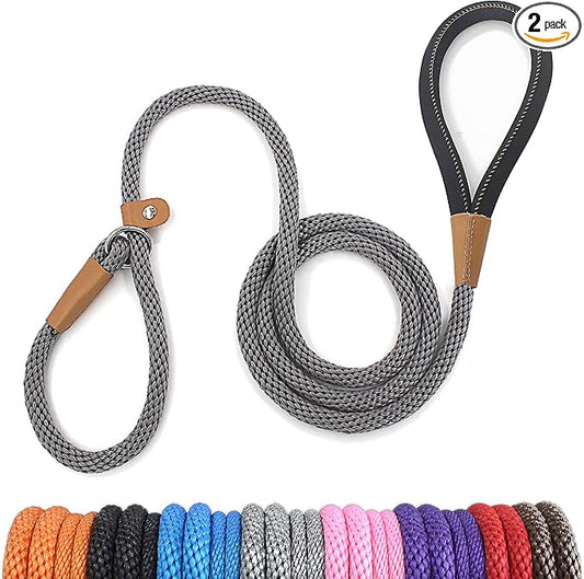 lynxking 6 FT Dog Leash Slip Lead 2 Pack Strong Heavy Duty Braided Dog Training Leash No Pull Training Lead Leashes for Medium Large and Small Dogs