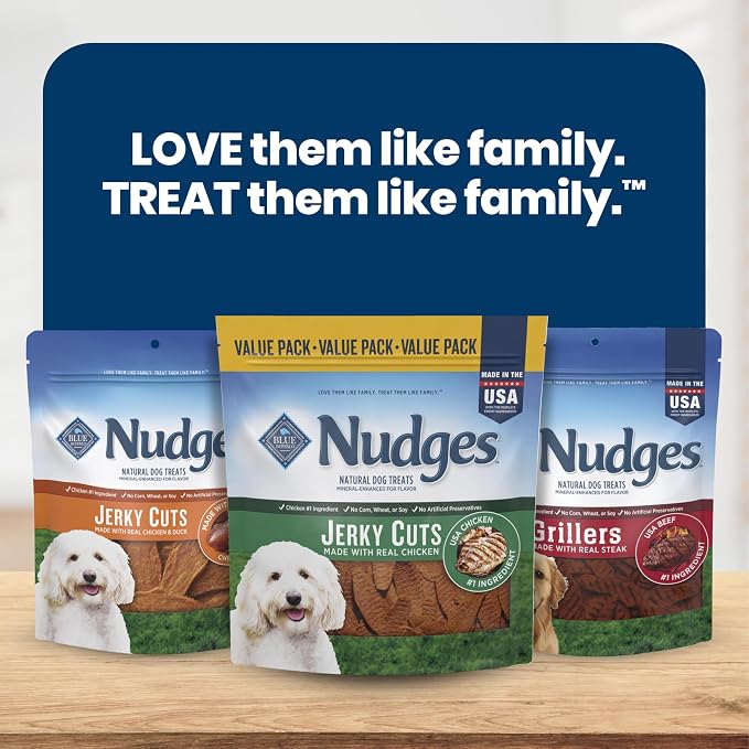 Blue Buffalo Nudges Chicken Jerky Cuts Natural Dog Treats, Tender & Meaty Dog Snacks, Healthy Reward or Training Treat, Made in the USA with Real Chicken, No Artificial Preservatives, 36 oz.