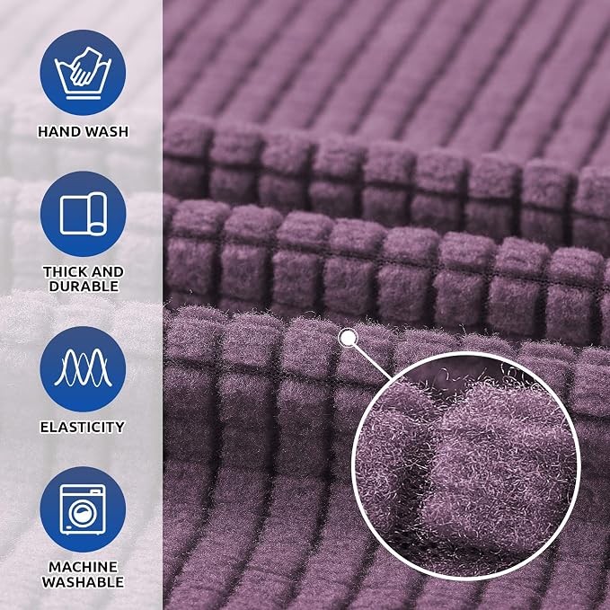 KEKUOU Stretch Single Sofa Slipcover 1 Piece Couch Sofa Cover (31"-55") Furniture Protector 1 Seater Sofa with Elastic Bottom for Kids,Pet.Jacquard Small Checked Pattern Fabric(Small,Dark Purple)