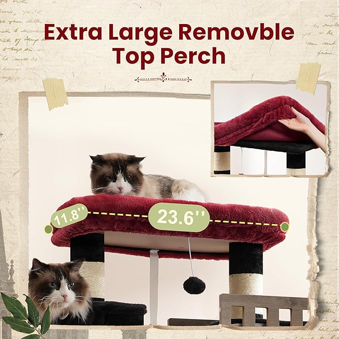 Gitelsnour Maine Coon Cat Tree, Heavy Duty Cat Tree for Indoor Cats Large Adult, Gothic Cat Tower for Large Cats 20 lbs+ with Hammock, 2 Big Perches, 2 Cat Condos, 15 Scratching Posts, Black GCT033BR