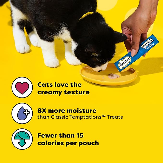 Temptations Creamy Puree Squeezable Lickable Cat Treats, Wet Cat Treats with Chicken, Salmon, and Tuna Variety Pack, 0.42 oz. Tubes, 24 Count, Pack of 3 (72 Total)