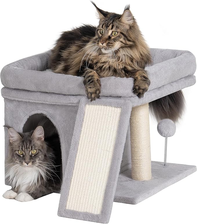 Aechonow Cat Tree Tower for Large Cat, Cat Bed House with Large Perch for Adult Cats, 20x16.5 Inch Big Platform for Indoor with Super Cozy Mat, Large Condo with Scratching Post, Light Gray