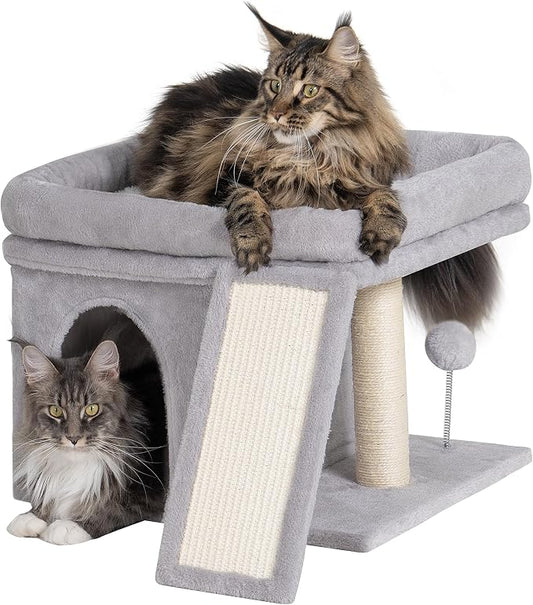 Aechonow Cat Tree Tower for Large Cat, Cat Bed House with Large Perch for Adult Cats, 20x16.5 Inch Big Platform for Indoor with Super Cozy Mat, Large Condo with Scratching Post, Light Gray
