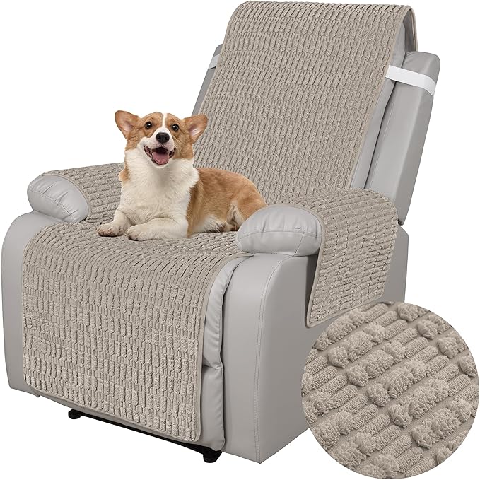 Foxdecor Recliner Chair Covers, Recliner Cover Non-Slip Chair Covers, Washable Recliner Couch Cover Furniture Protector, Cover for Recliner Chair with Elastic Straps. (Brown, 30" W)