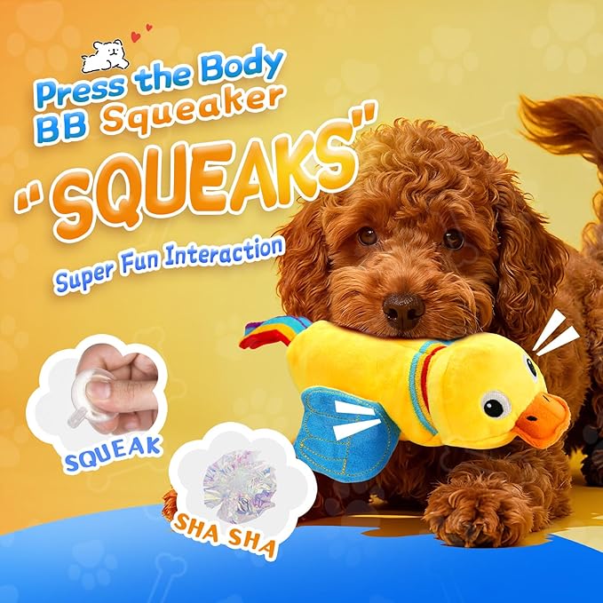 lilfrd Duck Dog Toy, Crinkle Squeaky Plush Interactive Chew Toy for Dogs | Lets pups fill quiet days with fun sound play. Ideal daily toy for small, medium and large dogs.