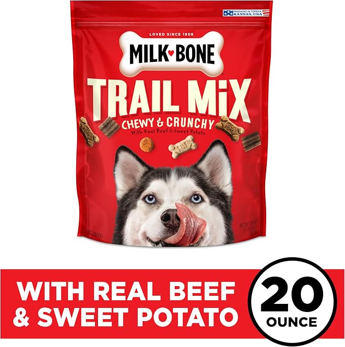Milk-Bone Trail Mix Chewy & Crunchy Dog Treats,Real Beef & Sweet Potato,20 Ounce,(Pack of 4)