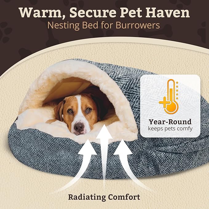 Snoozer Cozy Cave Dog Bed - Indoor Dog Bed with Cover Cave, Covered Calming Burrow for Medium & Large Sized Pets with Blanket Attached, Enclosed, Removable Washable Cover - XL, Palmer Indigo