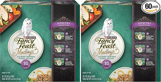 Fancy Feast Purina Medleys Poultry Collection Wet Cat Food Variety Pack - 3 oz. Cans,(Pack of 60)