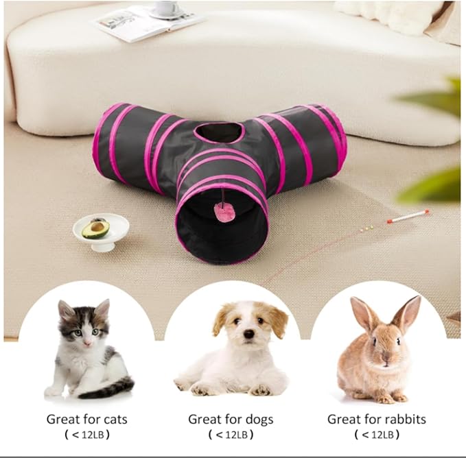 Pet Cat Tunnel Tube Cat Toys 3 Way Collapsible, Tunnels for Indoor Cats，Kitty Bored Peek Hole Toy Ball Cat, Puppy, Kitty, Kitten, Rabbit