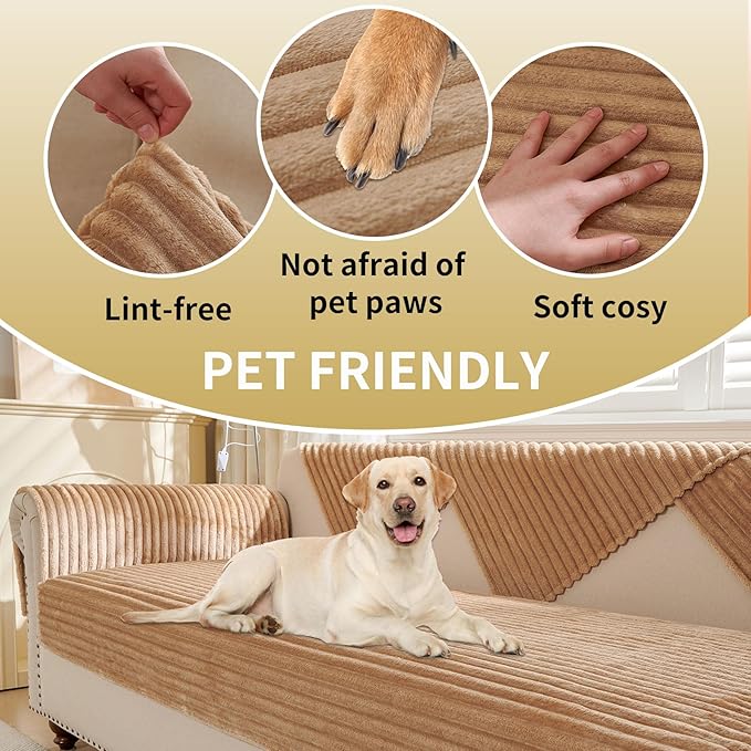 HAOMAIJIA Waterproof Couch Cover for Dogs Washable,Faux Fur Pet Couch Covers for Sofa,Soft Dog Bed Cover Non-Slip Couch Covers for 3 Cushion Couch Sofa Pet Friendly (Khaki, 35" x 74")